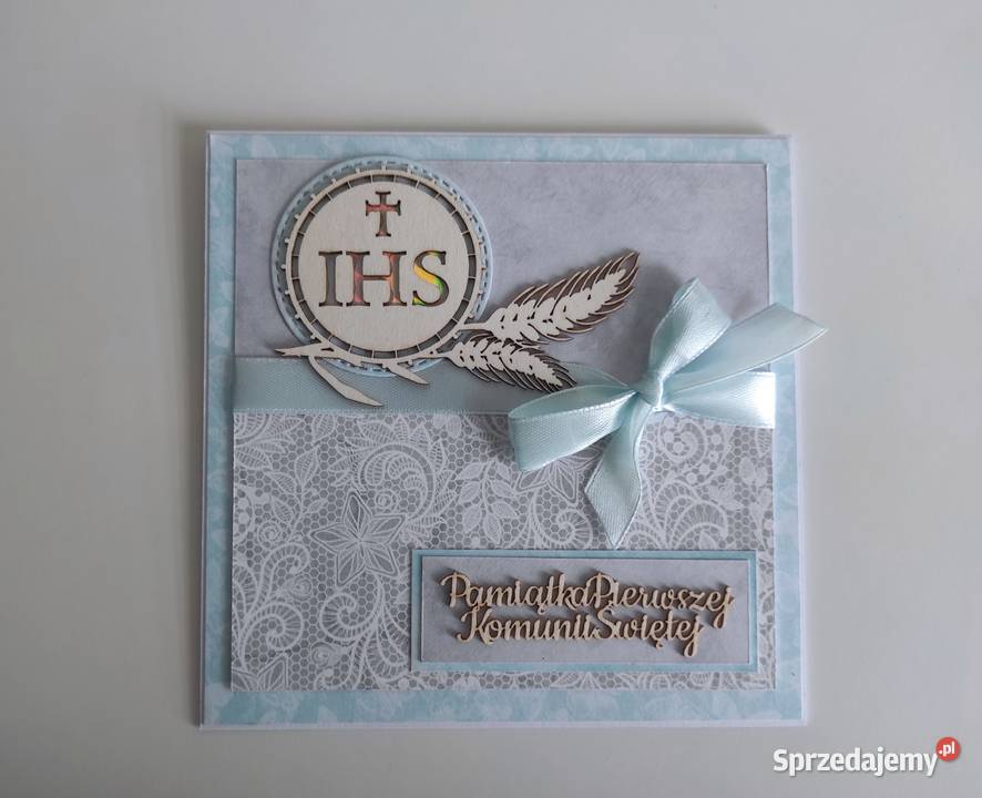 Kartka ręcznie robiona na Komunię Świętą kłosy