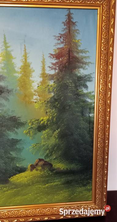 Obraz olejny na desce sygnowany Widok na górskie