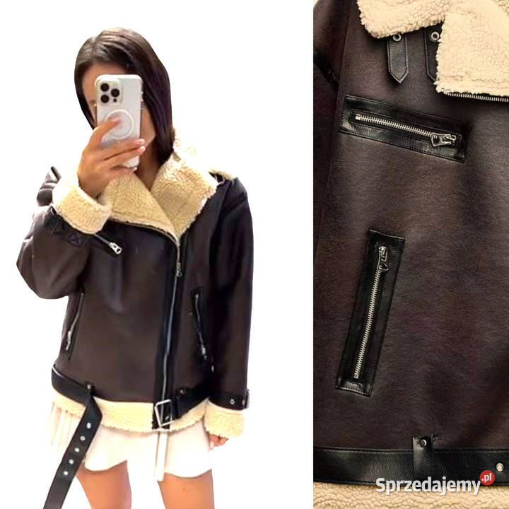 ZARA Piękna Długa Dwuwarstwowa Brązowa Kurtka Bez wzoru mazowieckie Warszawa