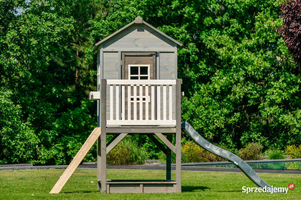 Drewniany szary domek ogrodowy z podestem Trzemeśnia sprzedam