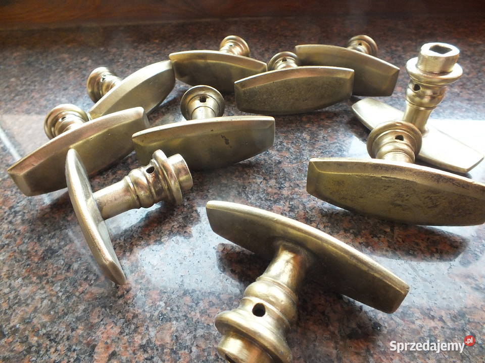 Klamki okienne mosiężne około 193040 proste dolnośląskie Bielawa