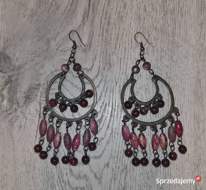 Kolczyki damskie wiszące koraliki róż łódzkie Łódź