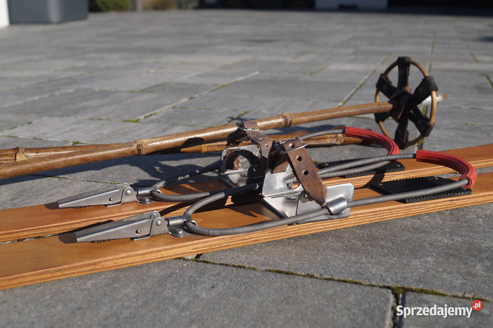 Stare drewniane narty dziecięce 100 kijki