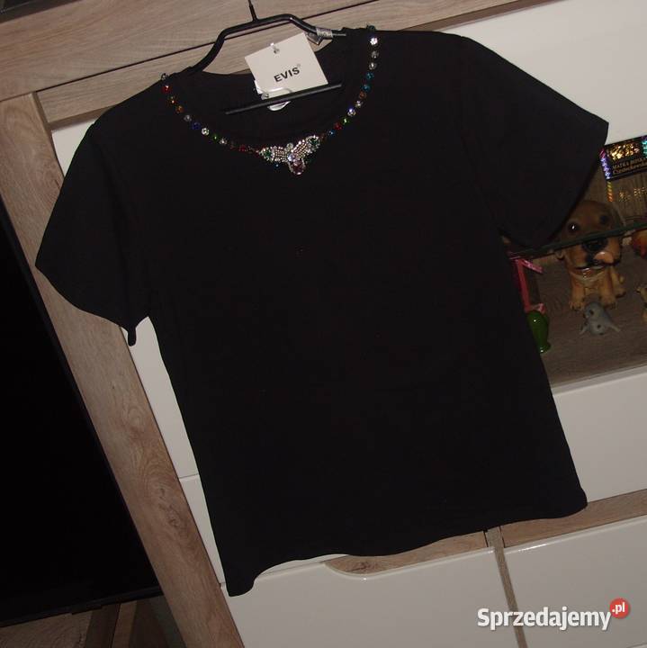 NOWY czarny tshirt EVIS biżuteryjna mucha Rawicz