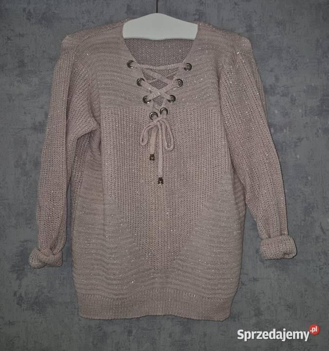 Sweter damski sznurowany pudrowy róż 38M Łódź