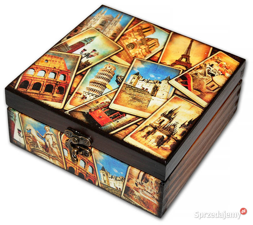 SZKATUŁKA pudełko drewniane POSTCARDS 14x14 Bydgoszcz