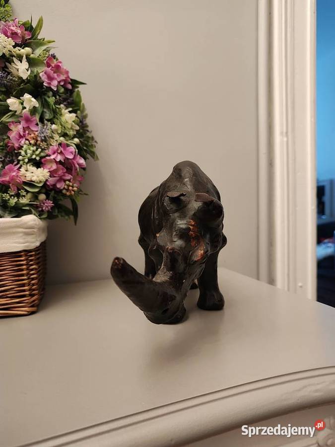 Skórzane figurki nosorożec i hipopotam vintage dolnośląskie Legnica