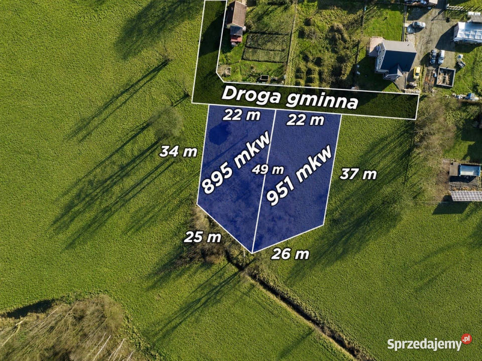 Dwie działki budowlane 9 ar i 951 ar Media 895m2 sprzedam