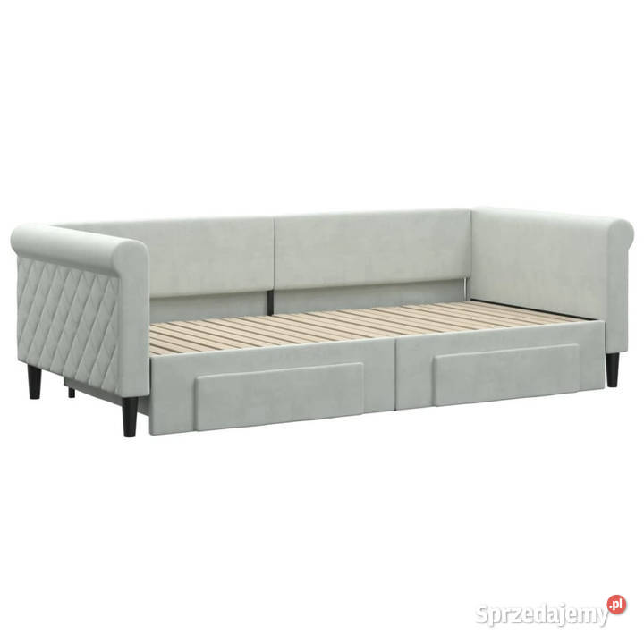 Sofa rozsuwana z szufladami jasnoszara aksamit