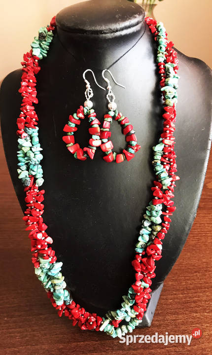 Naszyjnik z naturalnego korala i turkusu