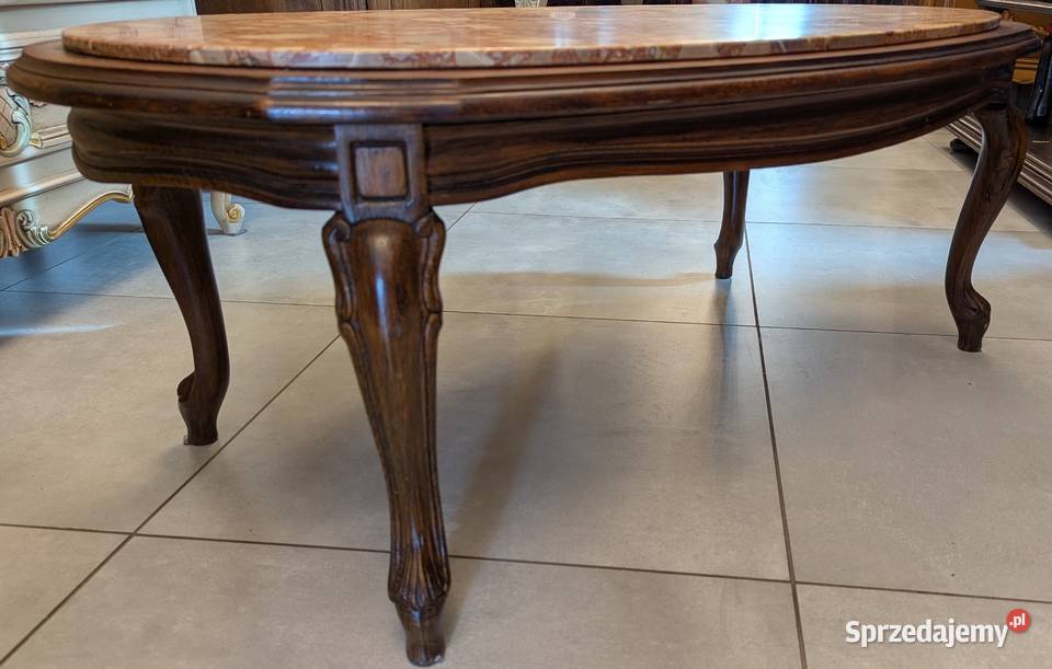 Piękny dębowy stolik ludwikowski z marmuremsklep Dąbrowa Górnicza