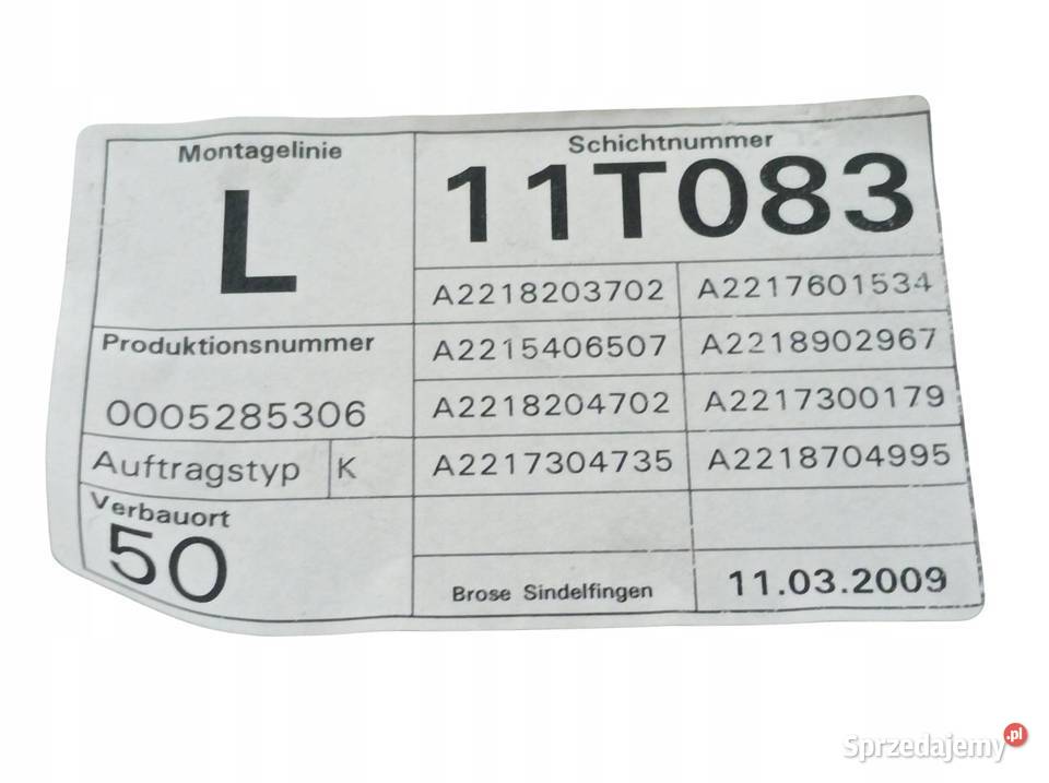 MECHANIZM SZYBY LEWY TYŁ MercedesBenz Sklasa V