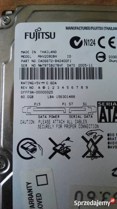 SATA 25 80GB Fujitsu MHV2080BH bad sektory Elektronika Ostrowiec Świętokrzyski