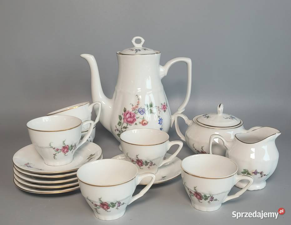 Serwis kawowo herbaciany z firmy Bogucice biały Trąbki Wielkie sprzedam