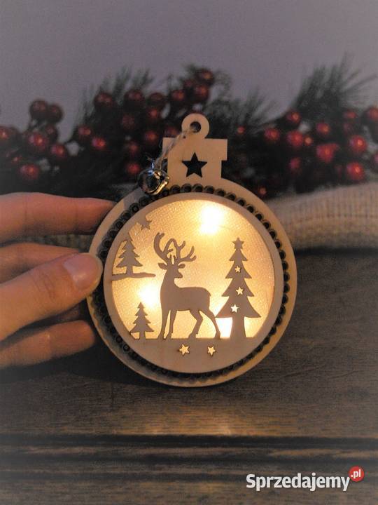 Zawieszka drewniana podświetlana bombka LED beżowy Lublin