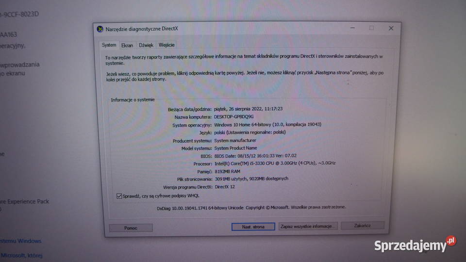 Komputer 5i Geforce GT 1030 SSD 250 GB Klasy Core i5 Radzewice sprzedam