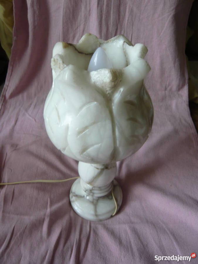 Lampa z alabastru pokojowa nocna zabytkowa biały Warszawa