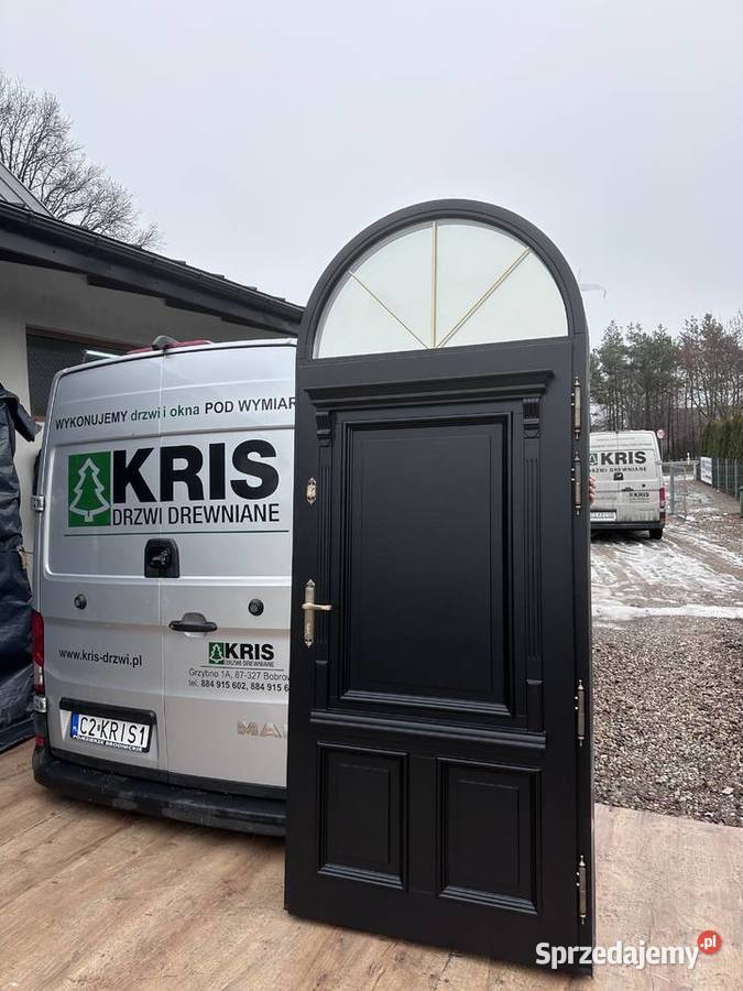 Drzwi zewnętrzne drewniane czarne łuk łukowe NA Drzwi zewnętrzne śląskie