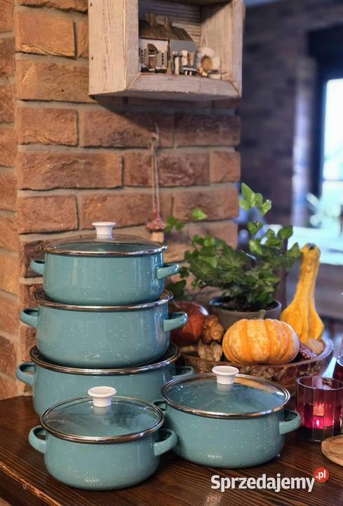 Garnki emalia zielone kropki i garnki emalia łódzkie Piotrków Trybunalski