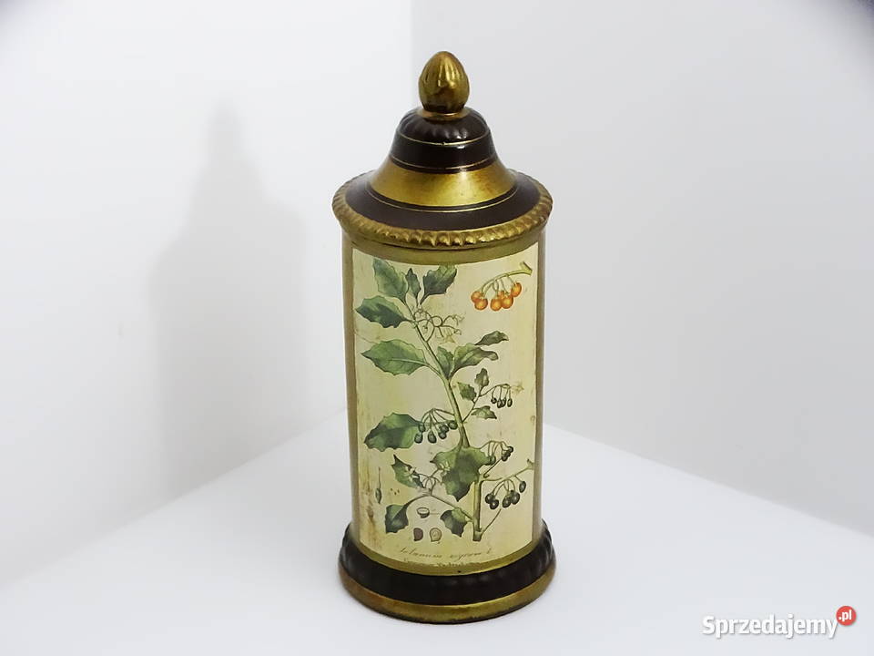 Zabytkowy pojemnik aptekarski z ilustracją Biłgoraj
