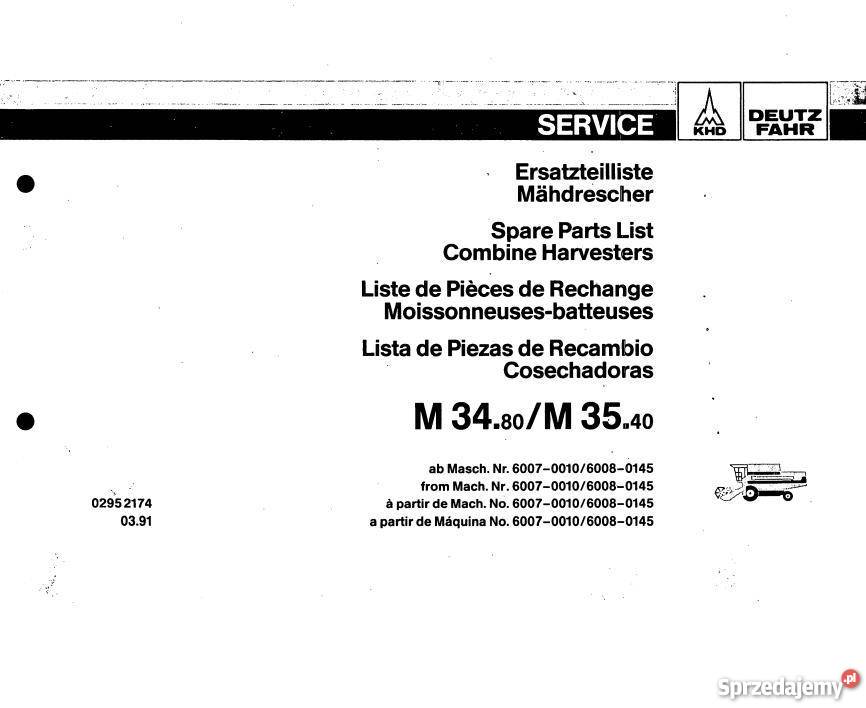 DeutzFahr M 3480 3540 katalog części wysyłka Kielce