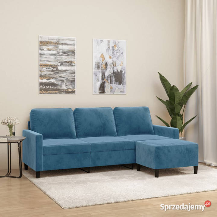 3osobowa sofa z podnóżkiem niebieska 180 aksamit Warszawa