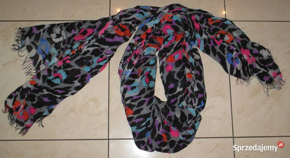 Plamiasty szal pareo chusta apaszka z frędzlami Kraków