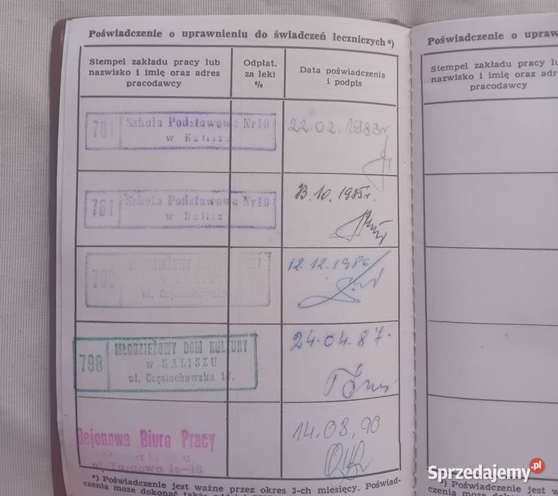 Legitymacja ubezpieczeniowa pracownika oświaty Koźminek