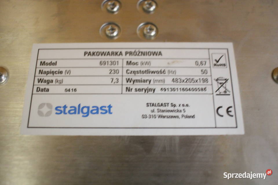 Pakowarka próżniowa listwowa STALGAST 691301 Pszczyna sprzedam