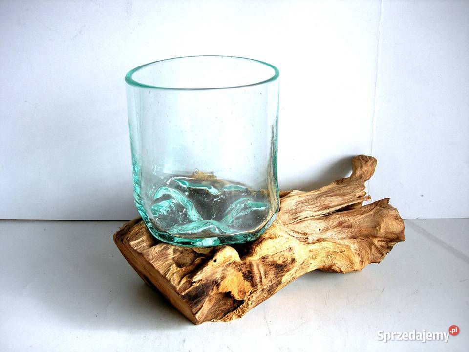 Dekoracja szklana wazon w drewnie nowa DIJK Bełchatów