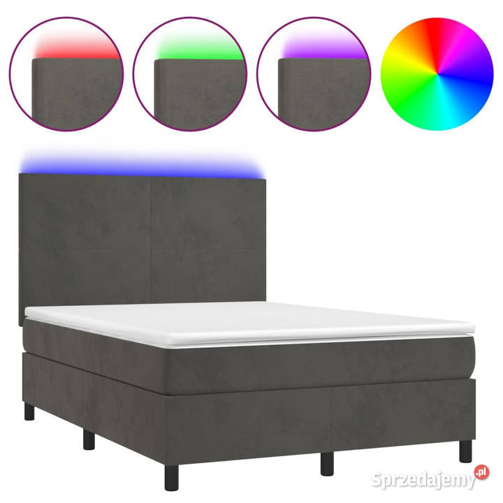 Łóżko kontynentalne z materacem i LED szary 128cm Meble