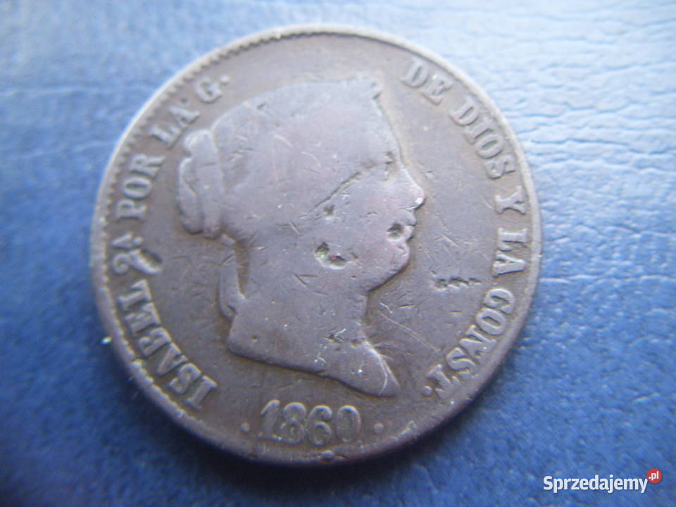 Stare monety 25 centym 1860 Hiszpania