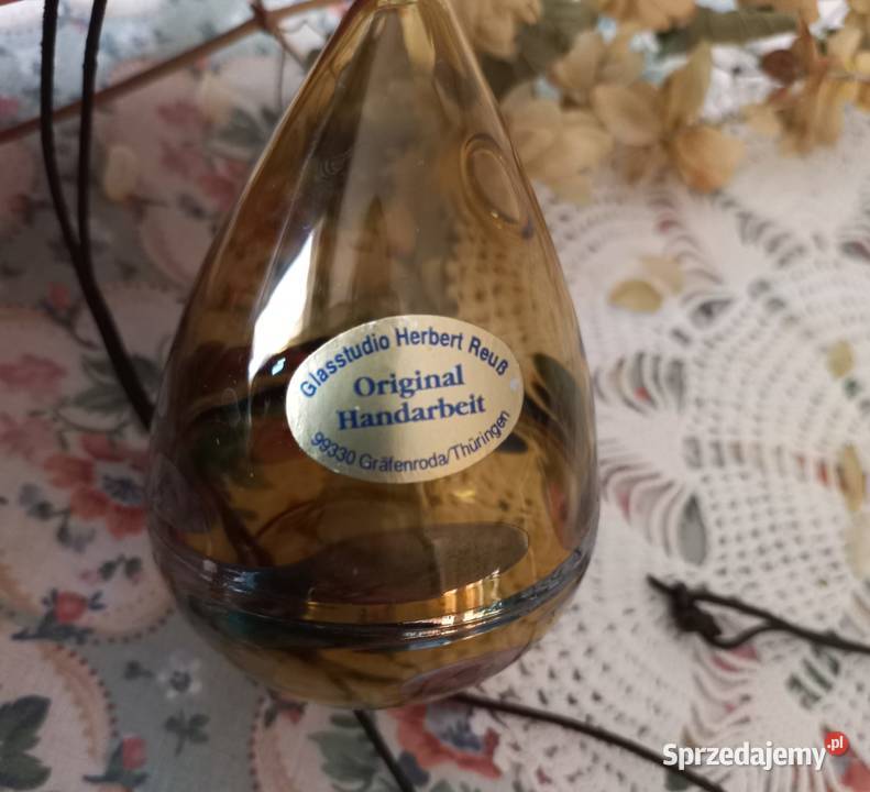 Vintage lampka olejna ze szkła artystycznego Rękodzieło Trzebiatów