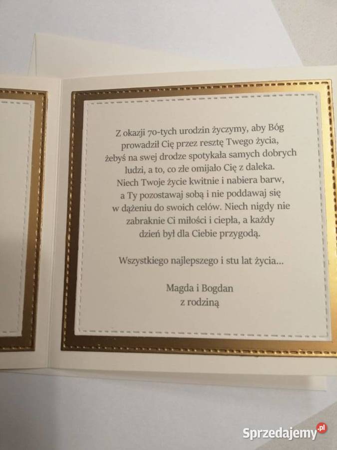 Kartka w kopercie z okazji 70 urodzin Strzebiń