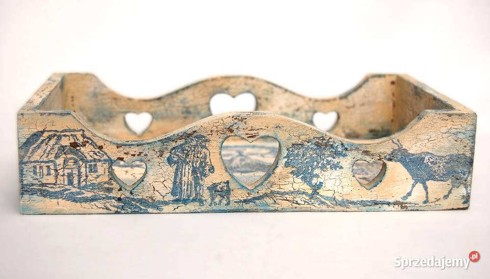 Rustykalna taca drewniana ręcznie malowana wielokolorowy Lublin