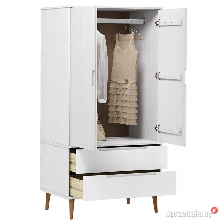 Szafa MOLDE biała 90x55x175 lita sosna WM350523 Szafy i garderoby