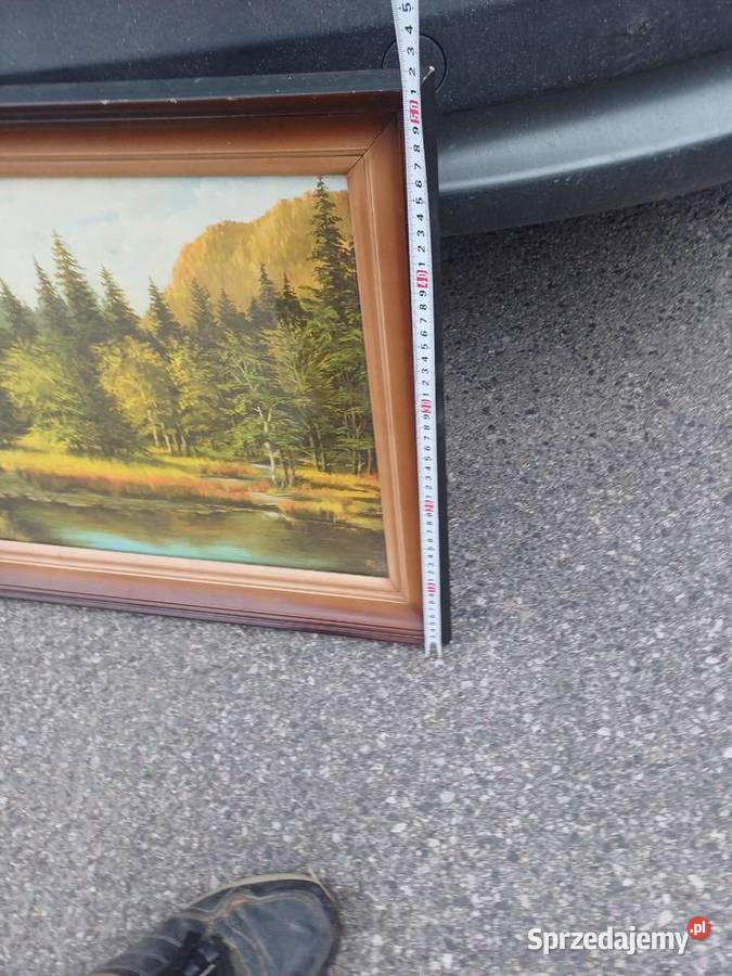 Stary obraz na desce szklem Lubań