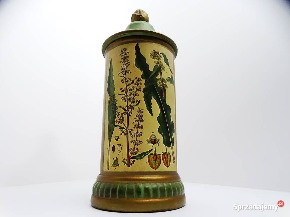 Zabytkowy pojemnik aptekarski z ilustracją Biłgoraj