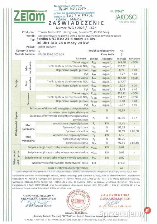 Kocioł co FENIKS UNI BIO NA PELLET moc 24 kW Karpacz sprzedam