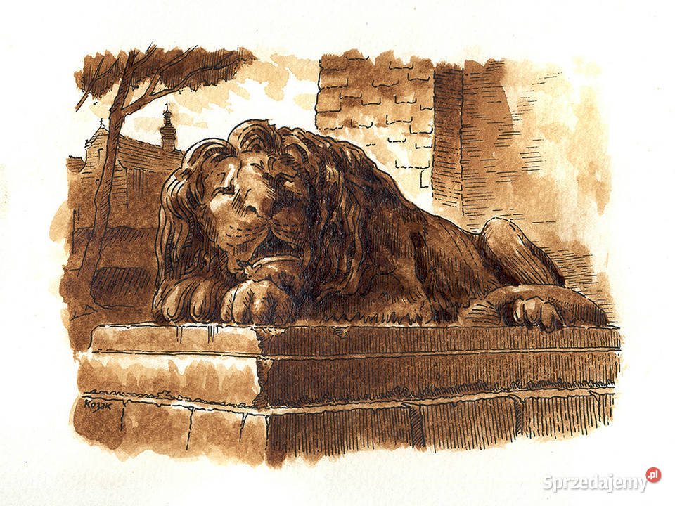 Grafika Lwów Lew przed Basztą Prochową Warszawa