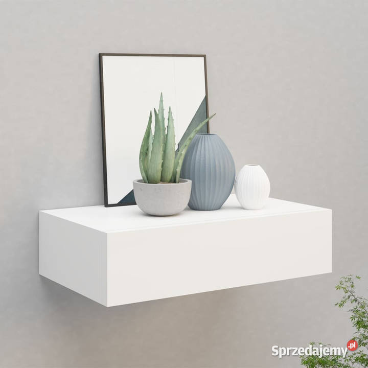 Półka ścienna z szufladą biała 40 x 235 x 10 MDF Warszawa