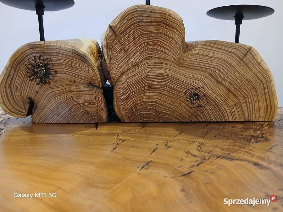 Świecznik z plastra akacji z sową Skawina