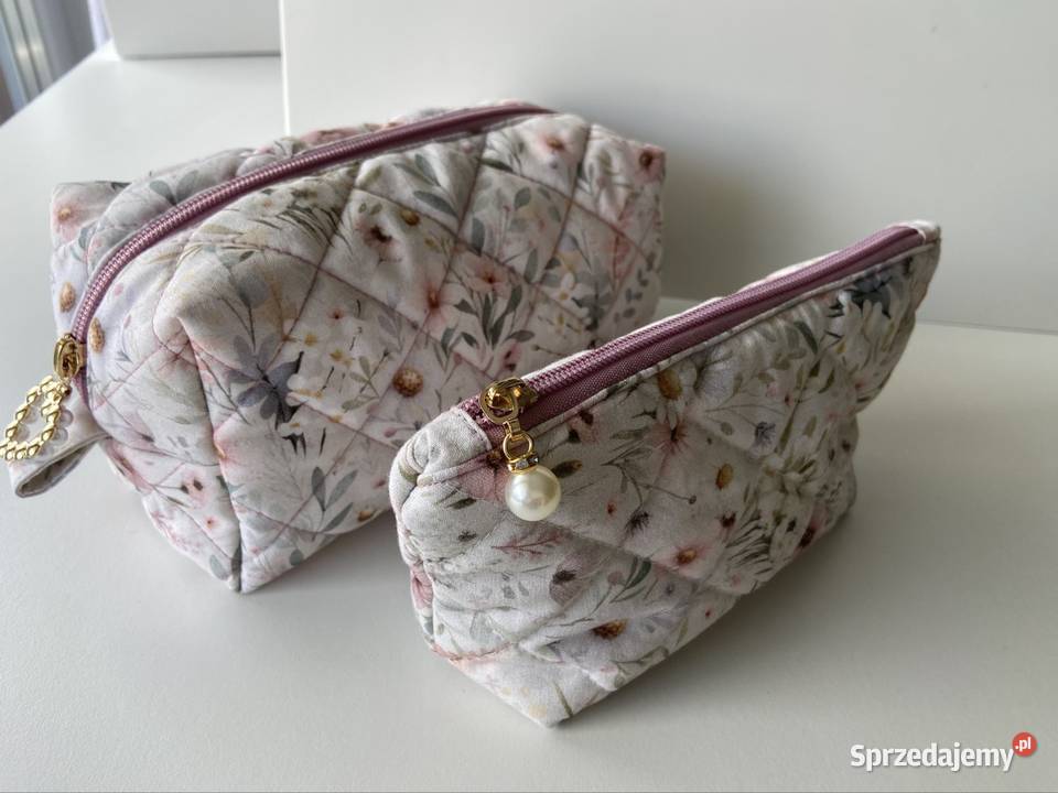 Zestaw 2 kosmetyczek w pastelowe kwiaty ręcznie Gdynia
