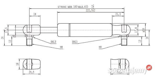 Sprężyna gazowa L405 mm 150N Stabilus CA095621 małopolskie Kamionna