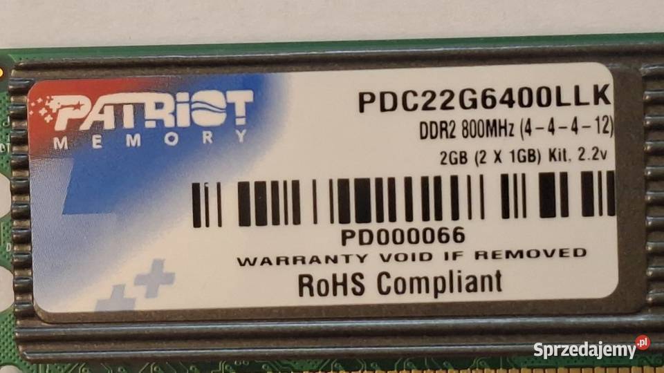 Pamięć Patriot PDC22G6400LLK 2GB DDR2 800MHz Pamięci Zielona Góra