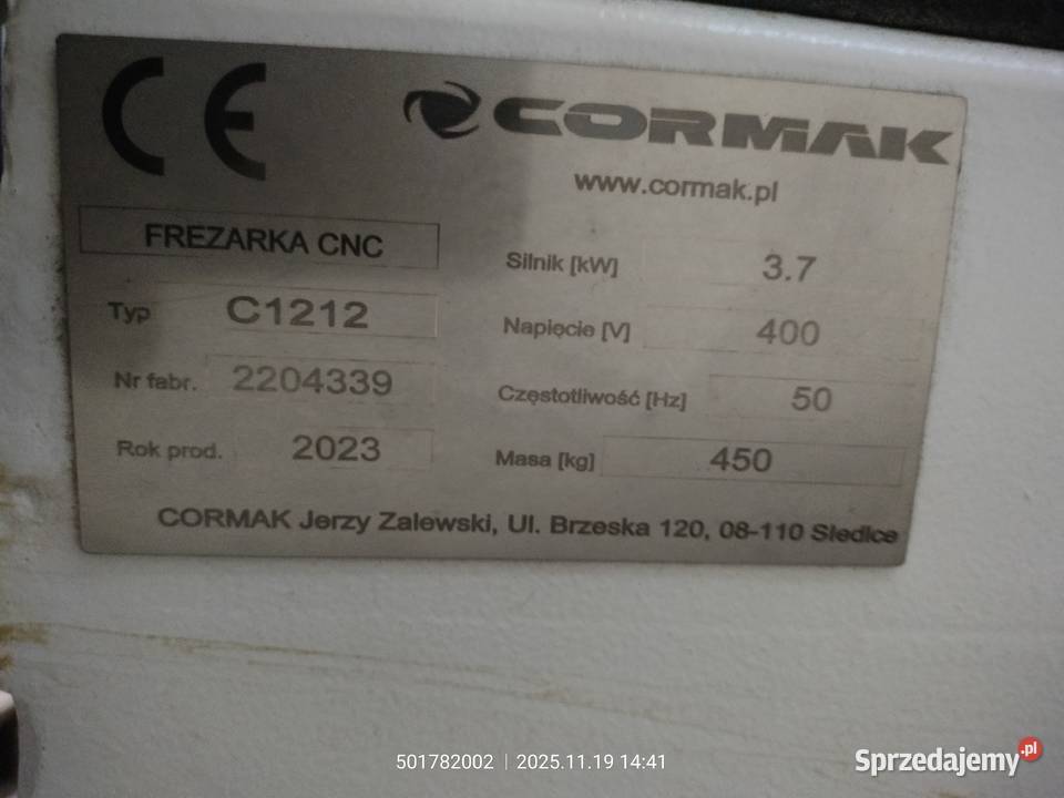 Frezarka do drewna CNC CORMAK C1212 DSP obszar Opoczno sprzedam