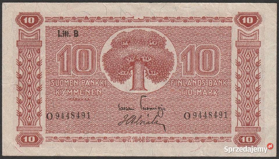 FINLANDIA 10 markkaa MAREK 1945 Łódź
