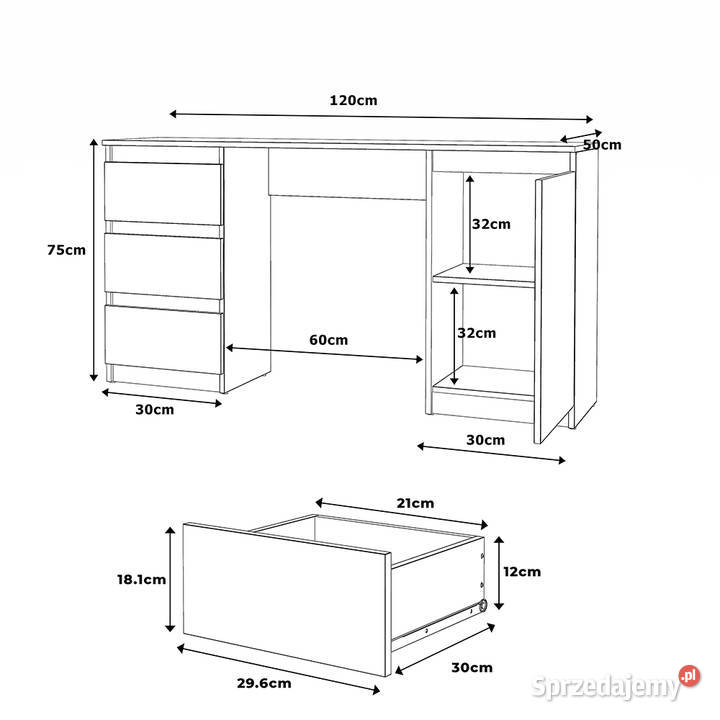 Biurko Komputerowe Z 6 Szufladami Loft Szary 75cm Elbląg