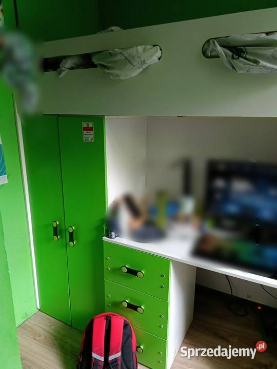 Łóżko piętrowe z biurkiem szafą i schodami Łódź sprzedam