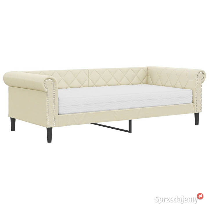Sofa z materacem kremowa sztuczna skóra 90x200